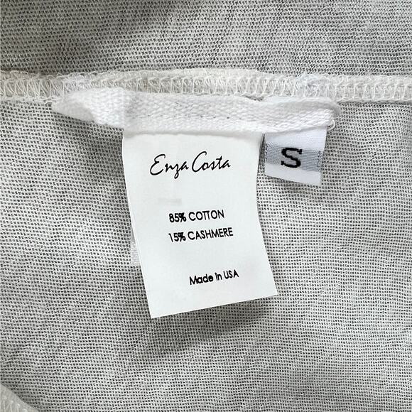 ENZA COSTA Cashmere Easy Cuffed U Neck Long Sleeve Top Womens Small Cream NEW - Picture 13 of 16